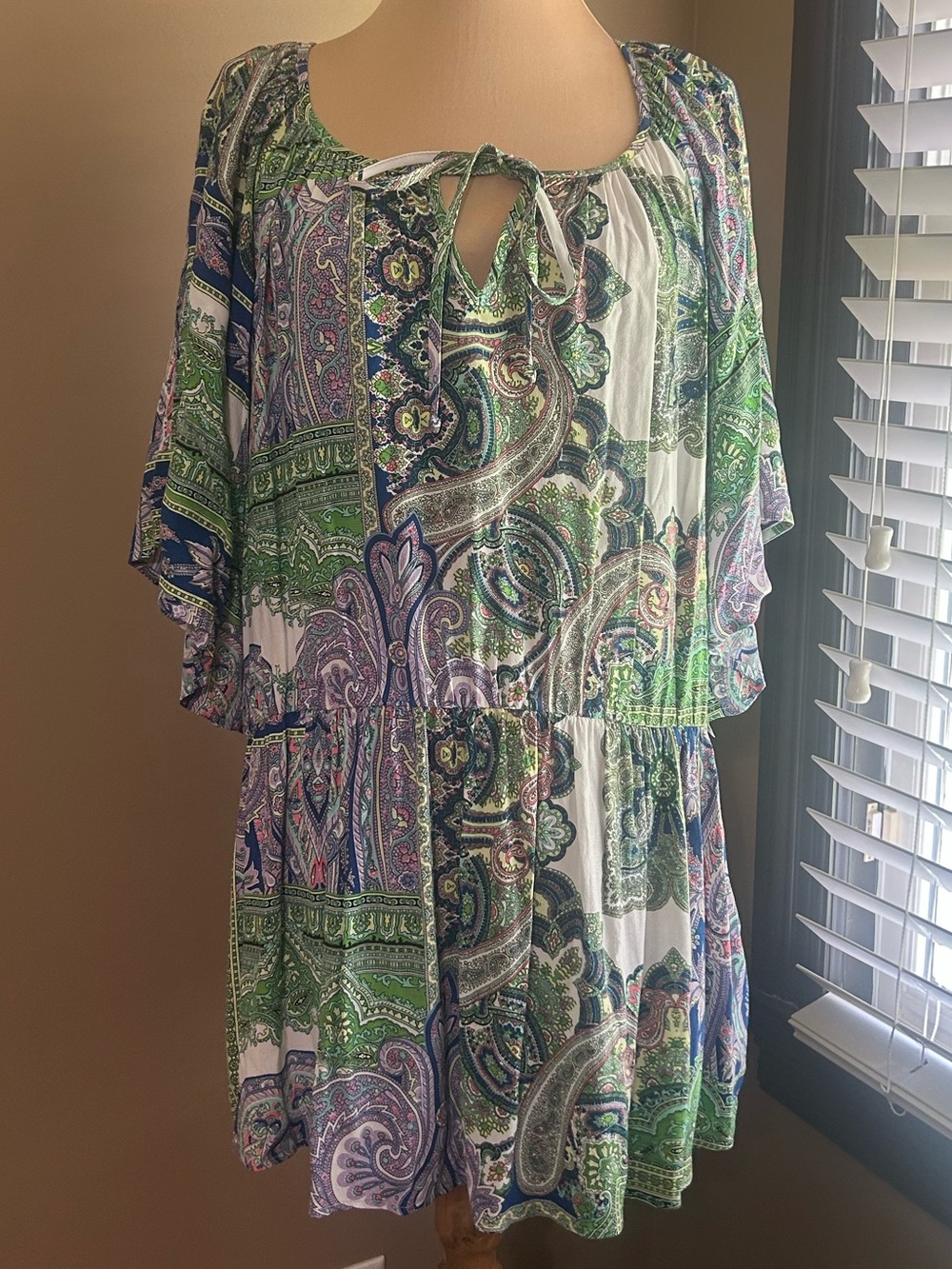 Bloomingdale’s Karen Kane Going Green Blue & Green Paisley Ruffle-Hem Dress - Picture 2 of 7
